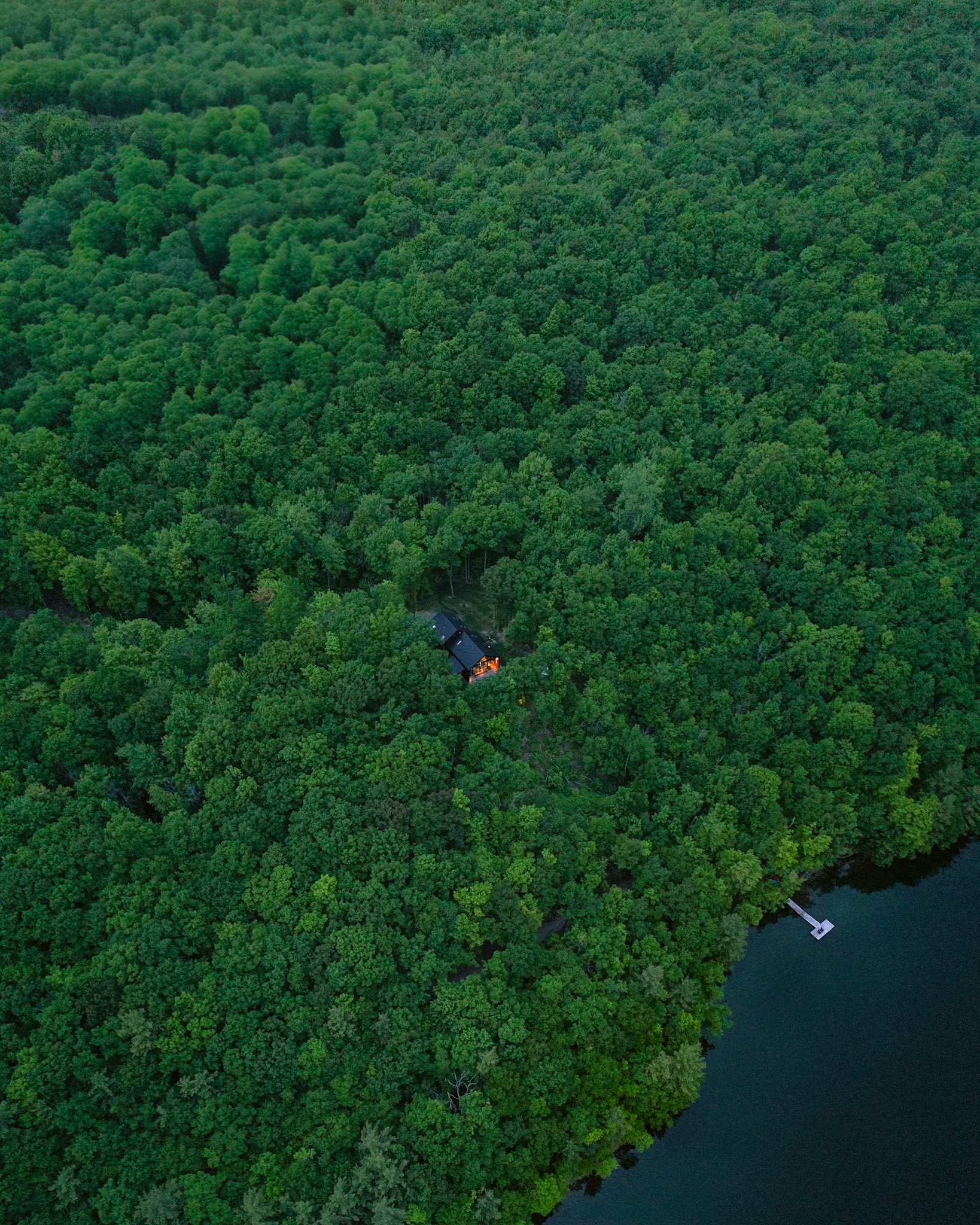 Lakefront cottage at sunset